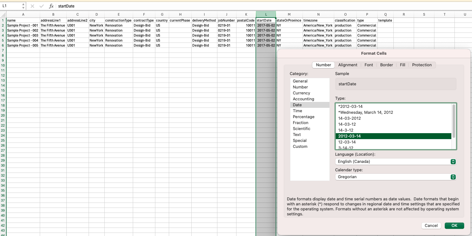 Excel Data Format